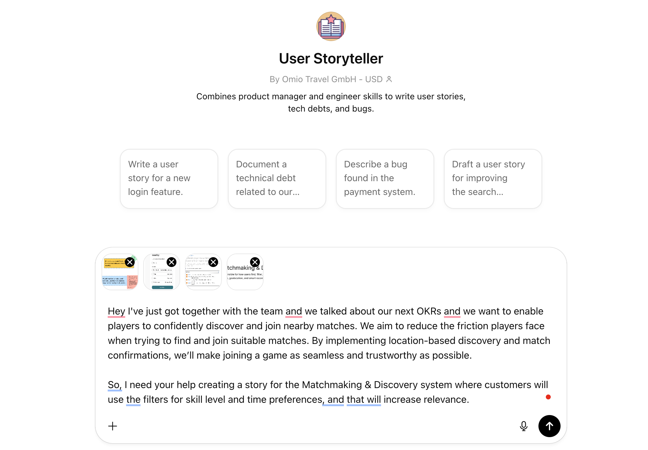 User Storyteller GPT Interface