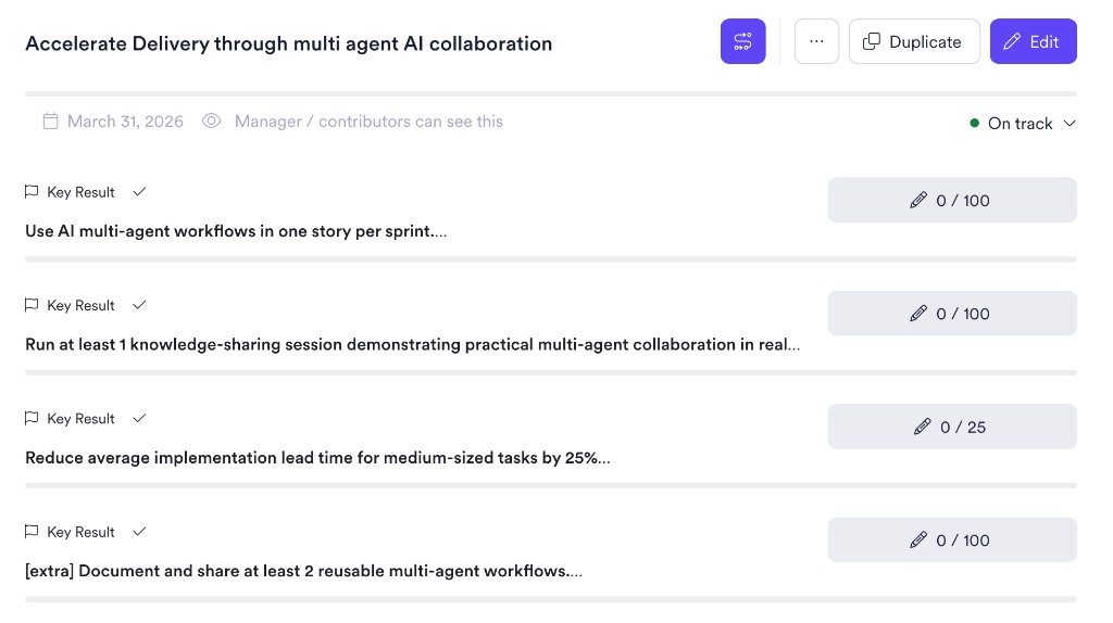 OKR: Accelerate delivery through multi-agent AI collaboration with measurable key results
