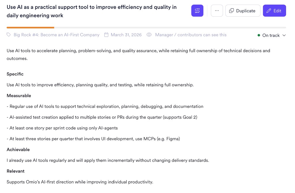 SMART goal: Using AI as a practical support tool to improve efficiency and quality in daily engineering work