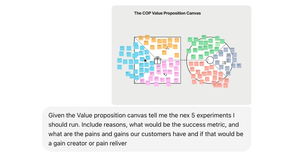 Feeding the Value Proposition Canvas to AI to suggest the next experiments